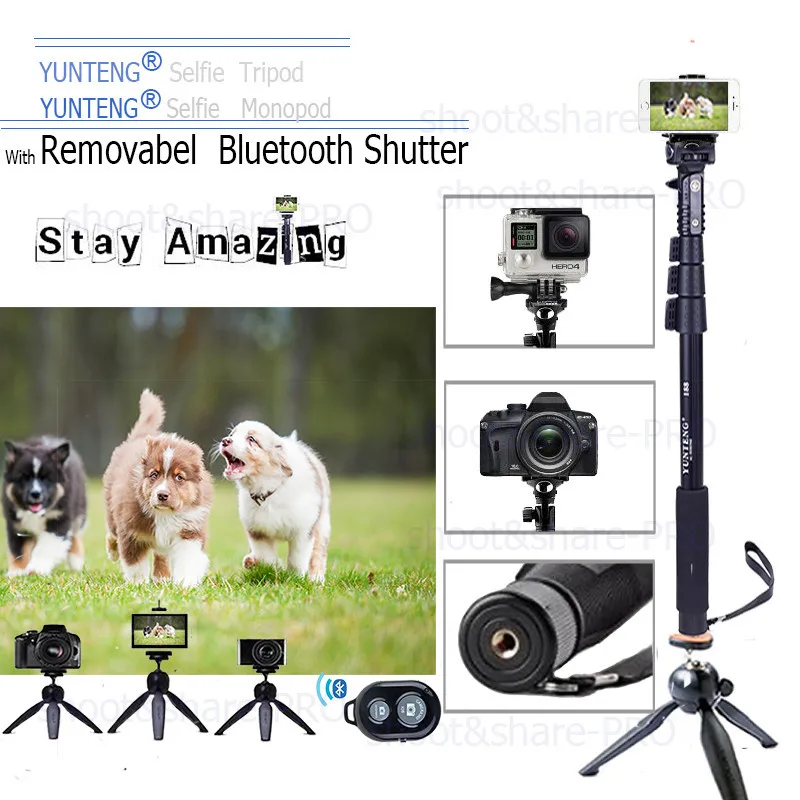 GoPro, Sony Action Cam and Sports Camera YUNTENG TRIPOD MONOPOD SHUTTER