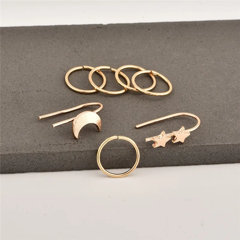 

7Pcs Punk Simple Personality Popular Endless Round Hoop Earring With Pendant Fashion Gold Color Circle For Women Jewelry E705-T2