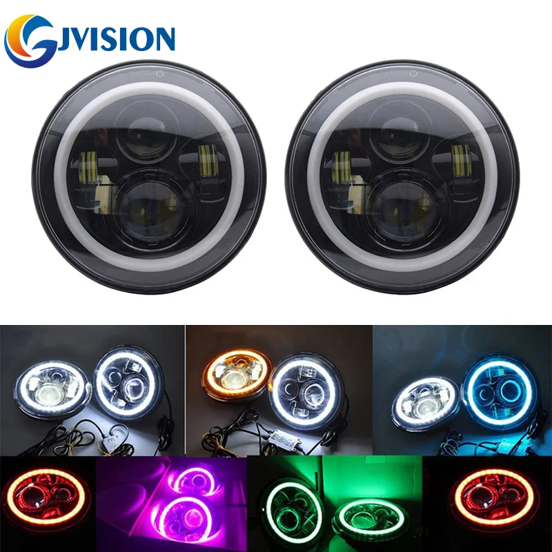 

Cars 7'' Round led headlight High/Low beam 7inch 40W Headlamp Halo Ring Angel eye & DRL & Turn signals for Jeep Wrangler JK CJ