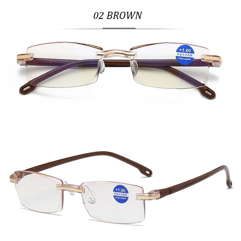 Ultralight Rimless Reading Glasses Men Women Business Anti-Blu-Ray Dimond Cutting Computer Reading Glasses Presbyopia 1.5 women - Цвет оправы: 02 BROWN