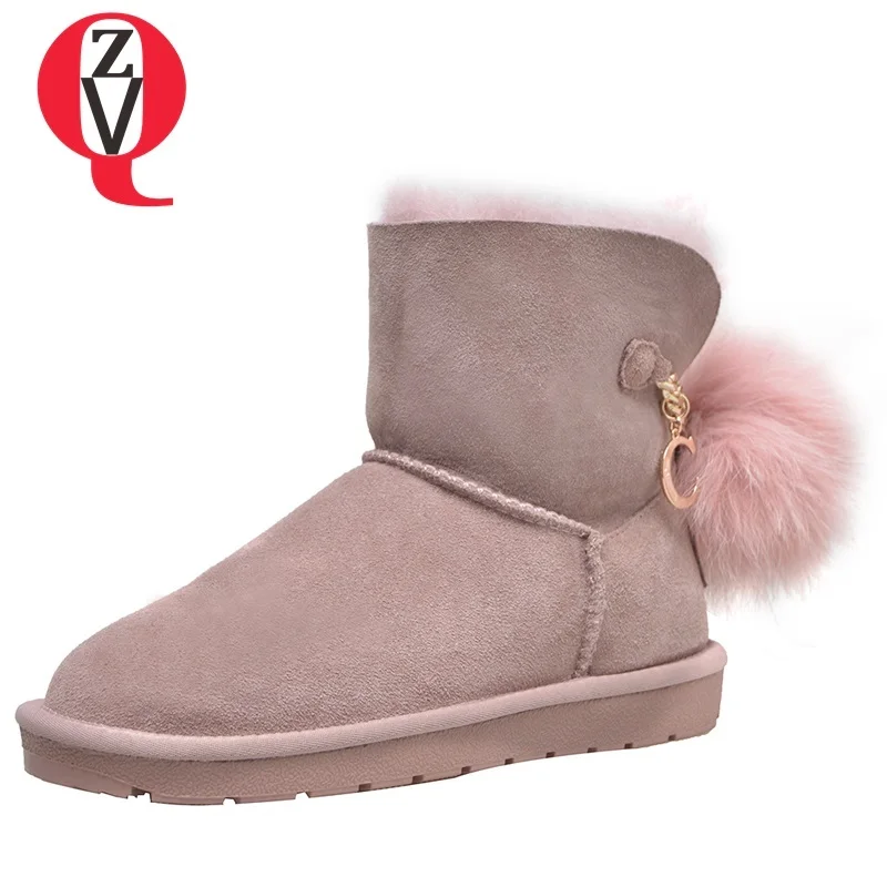 

ZVQ 2018 winter new round toe fur slip-on women shoes flat with metal decoration ankle boots outside warm snow boots size 34-43