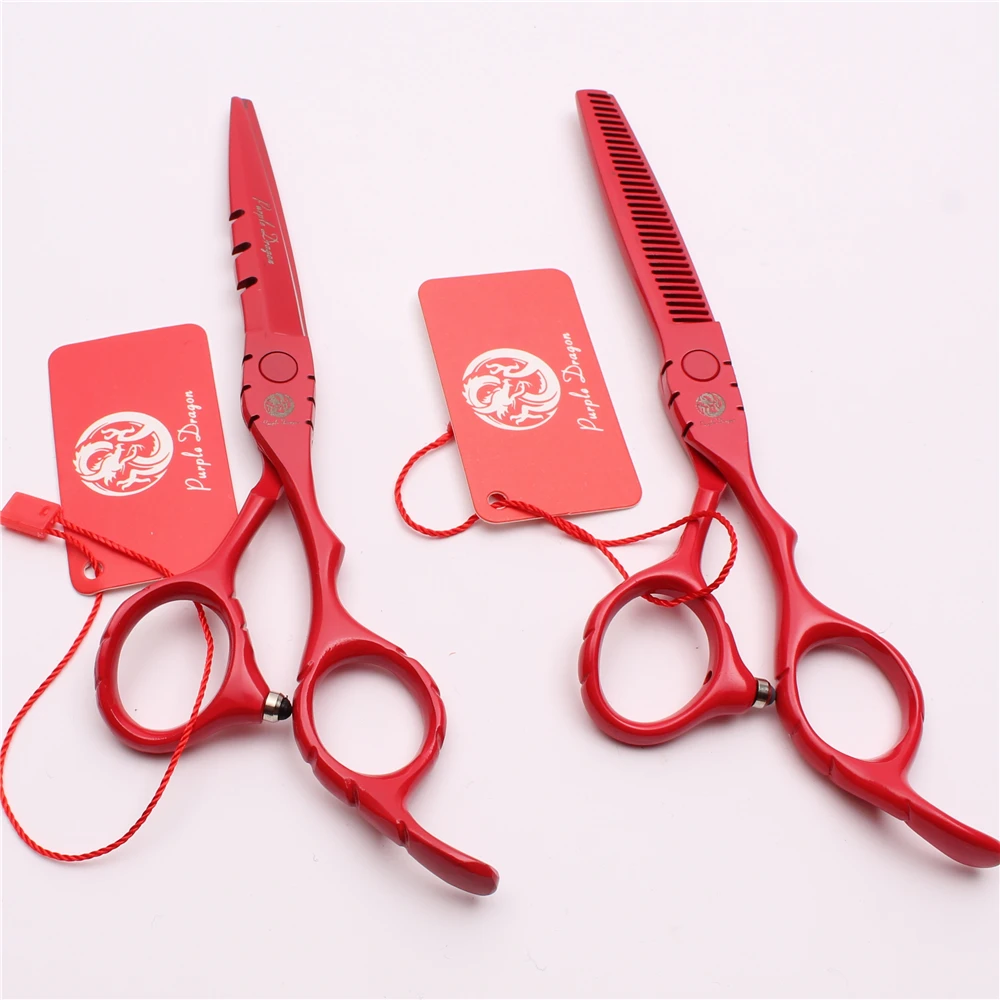 

6.0" 17.5cm Stainless Purple Dragon Red Color Barber Shop Thinning Scissors Cutting Shears Professional Hair Scissors Kit Z1010
