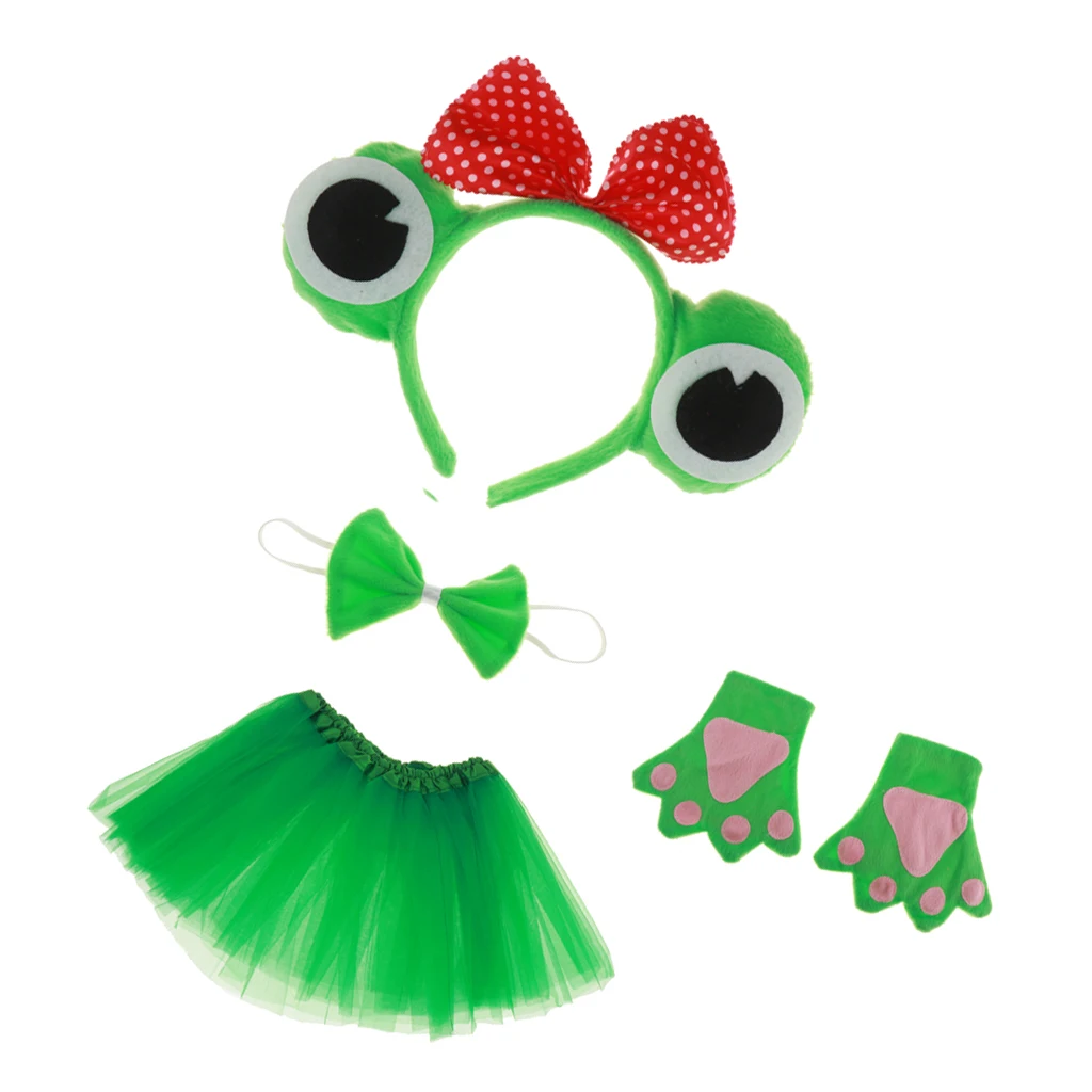 4 Pieces Frog Bowknot Headband Bow Tie Gloves Tutu Dress Cosplay Fancy Dress