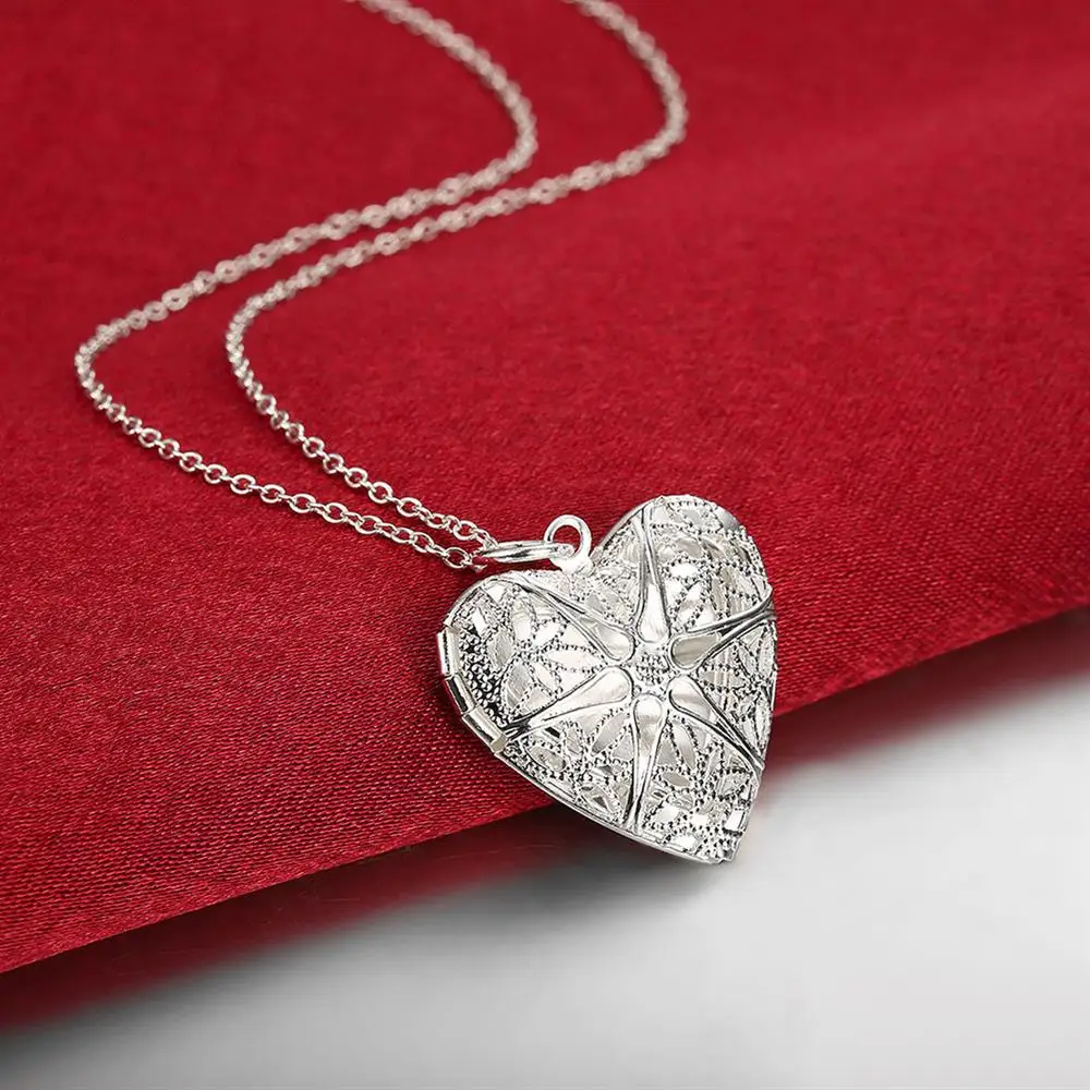 

Christmas Gift 925 Jewelry Silver Plated Photo Frame Pendant Necklace Woman Charms Statement Necklaces Fashion Jewelry Wholesale