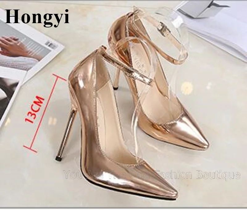 

Spring Patent Leather Women High Heels Fashion Designer Ankle Wrap Straps Pointed Toe Female Sexy Party Shoe