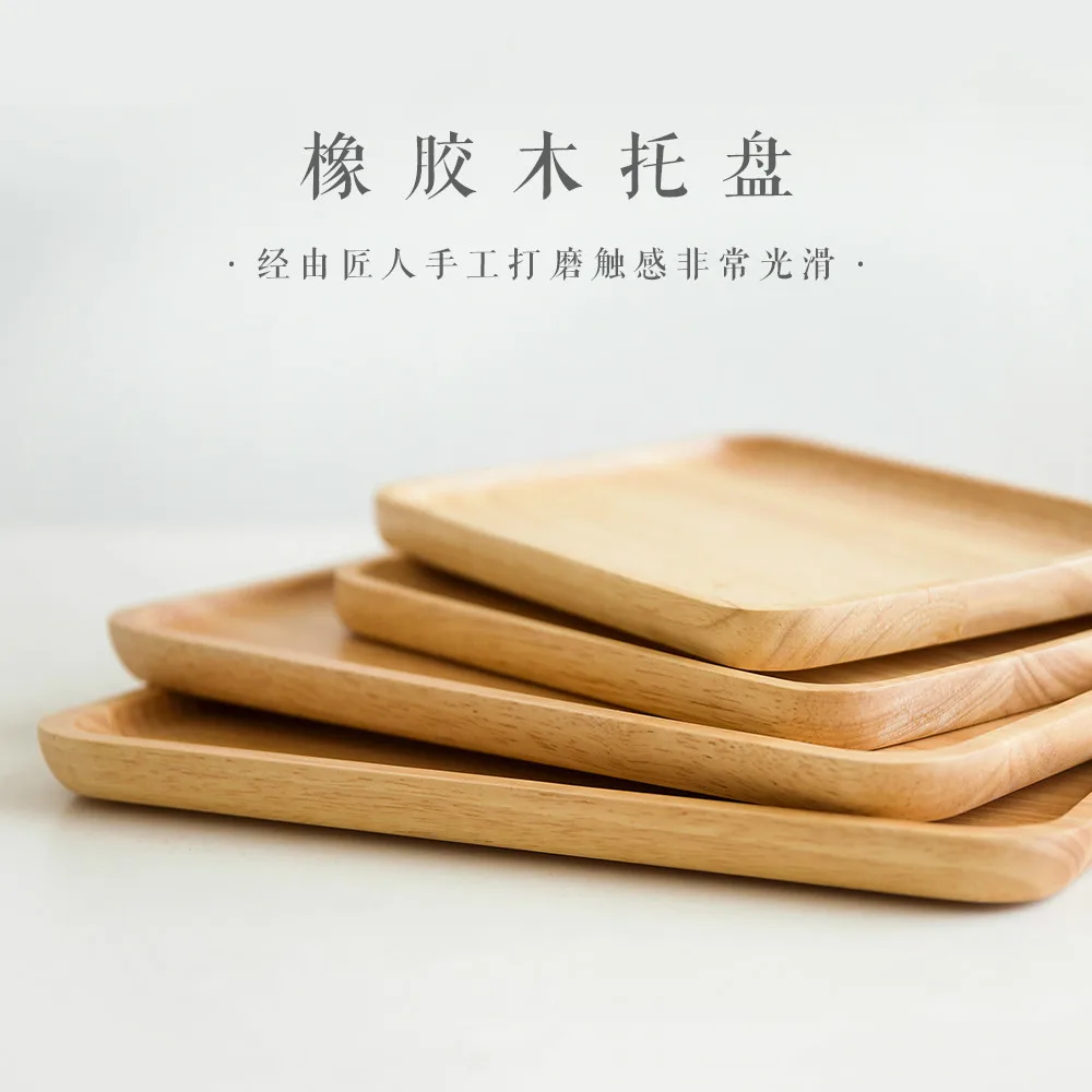 Wooden Rectangular Tea Tray Tea Tray Creative Japanese Japanese Style Rubber Wooden Tray Solid Wood Rectangular