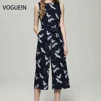 

New Womens Ladies Summer Casual Crane Print Sleevelss Jumpsuit Playsuit