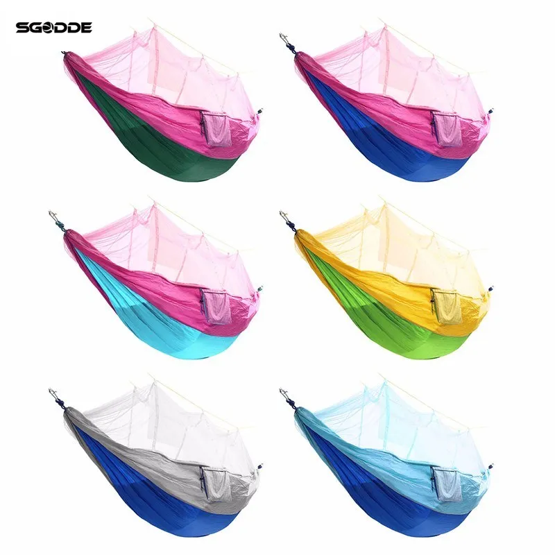 

SGODDE Double Hammock Tree 2 People Person Patio Bed Swing Outdoor With Mosquito Net Nylon Fabric