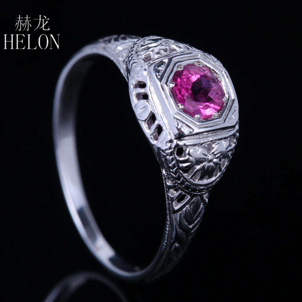 

HELON PRETTY SOLID 10K WHITE GOLD ANTIQUE FILIGREE NATURAL TOURMALINE ART DECO VINTAGE RING WOMEN'S JEWELRY FINE RING