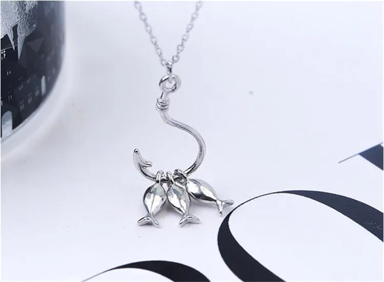 Uini-хвост 925 стерлингового серебра в виде елки три симпатичных маленьких рыбок индивидуальный кулон, ожерелье крюк ожерелье ювелирные изделия