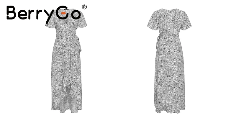 BerryGo летнее женское платье с v-образным вырезом и леопардовым принтом, женские платья с цветочным принтом, женские пляжные платья с оборками