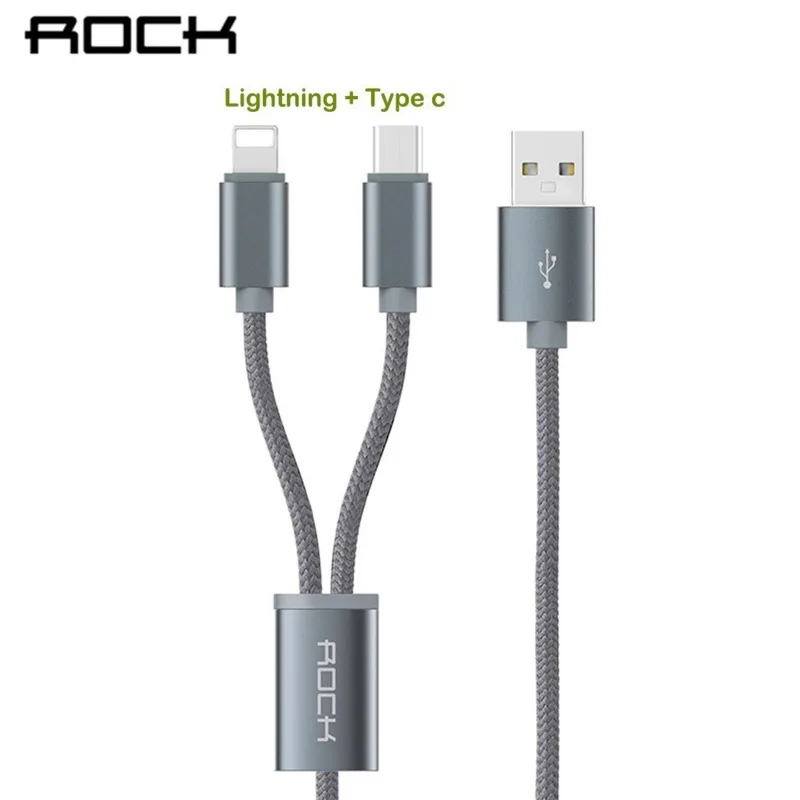 Зарядный кабель Rock 2 в 1 Usb Type-C для Iphone Samsung Xiaomi шнур быстрой зарядки USB-C Lightning Type-c |