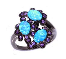 Nrew! elegante y De Moda y de Lujo y Al Por Mayor de Joyería De Las Mujeres Azul Ópalo de fuego Amatista Anillo De Oro Negro Tamaño 6 7 8 OJ8114