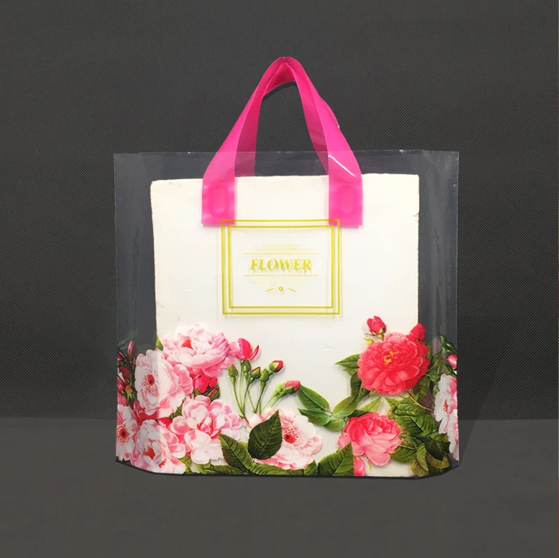 50pcs Thicken Plastic Handle Bags Gift Shopping Bag