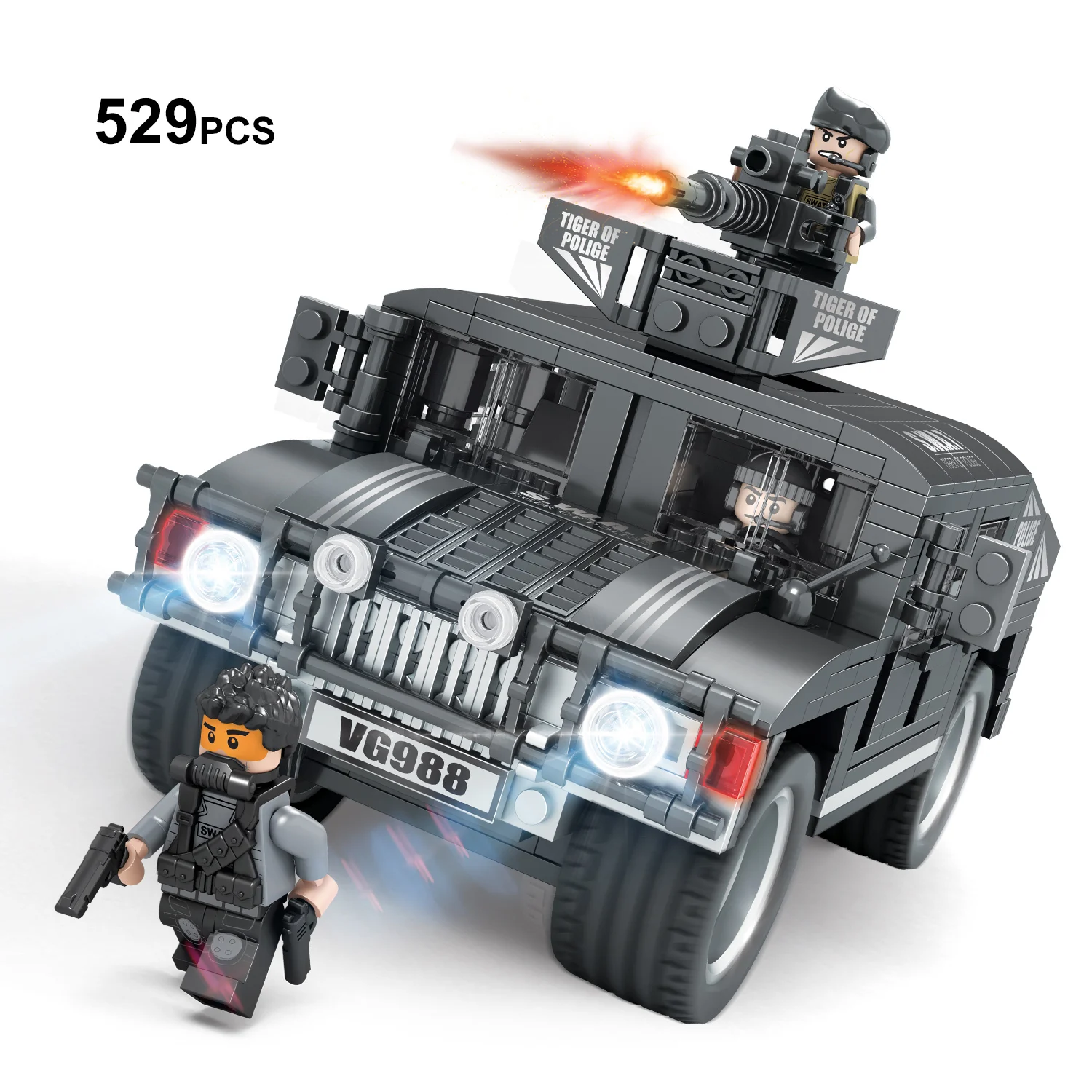 

529 Military SWAT Truck Building Blocks Set,Police Jeep Building Bricks Toy with Figures,2 Different Design for Building
