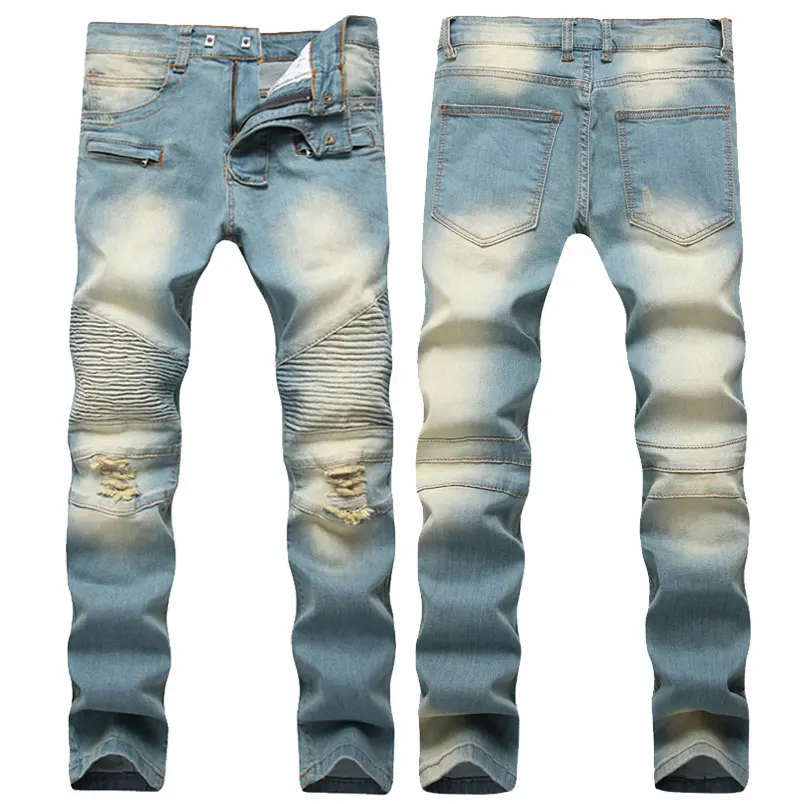 Джинсы из денима в стиле хип-хоп, мужские винтажные штаны с дырками в стиле пэчворк, обтягивающие мужские брюки, осенние мотоциклетные уличные брюки