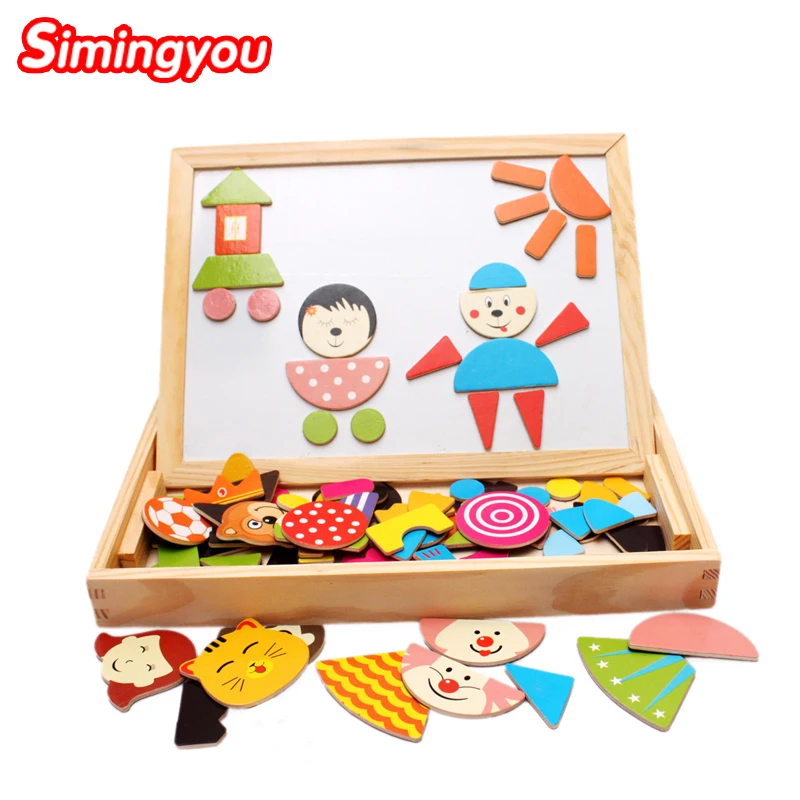 

Simingyou Learning Education Puzzles For Children Multifunctional Wooden Family Magnetic Puzzle Drawing Board WDX28