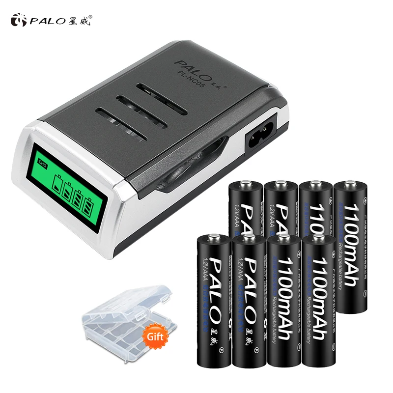 PALO 8pcs AAA rechargeable battery aa batteria ni-mh 1.2v batteries with LCD display charger for aa aaa ni-mh ni-cd battery