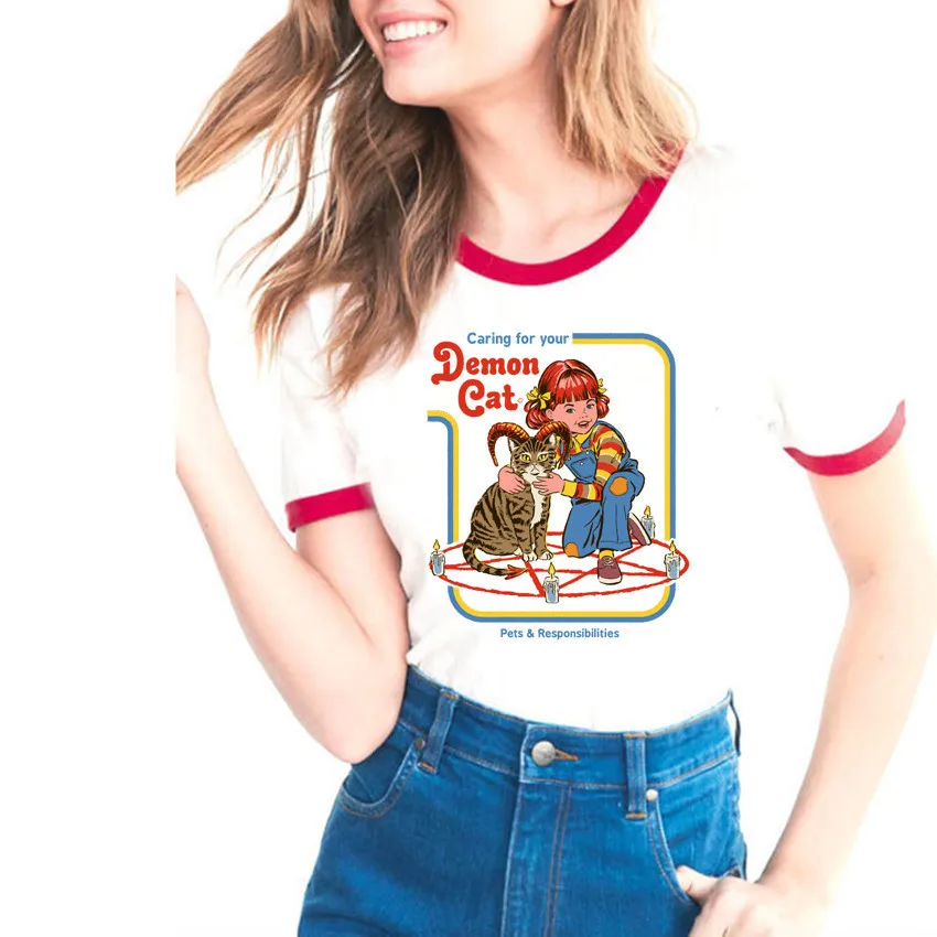 

New Summer White Tshirt Women Satan Shirt Scary Evil Demon Death Alien Grim Reaper Female T Shirt American Horror Story Top Tees