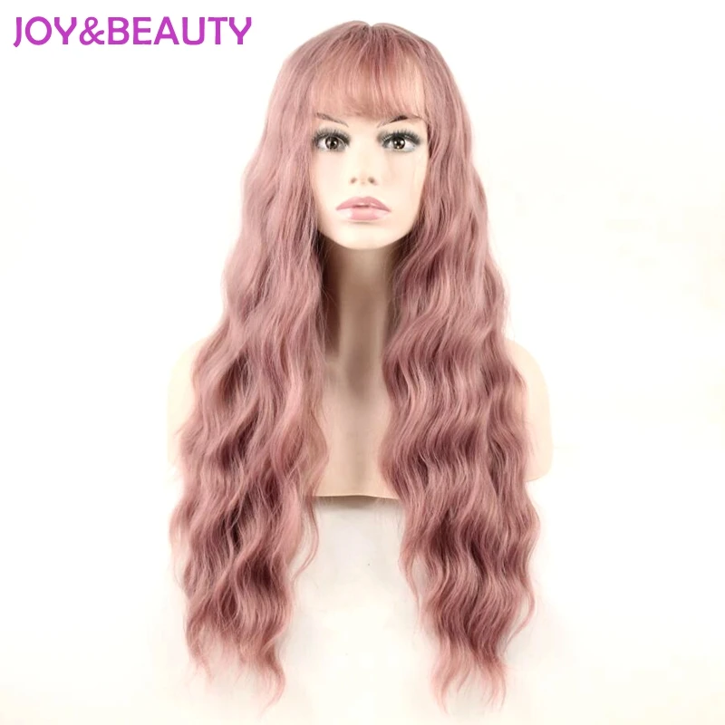 

JOY&BEAUTY Hair Women Loose Curly Wig Synthetic Hair 24inch High Temperature Fiber Rose red Wigs