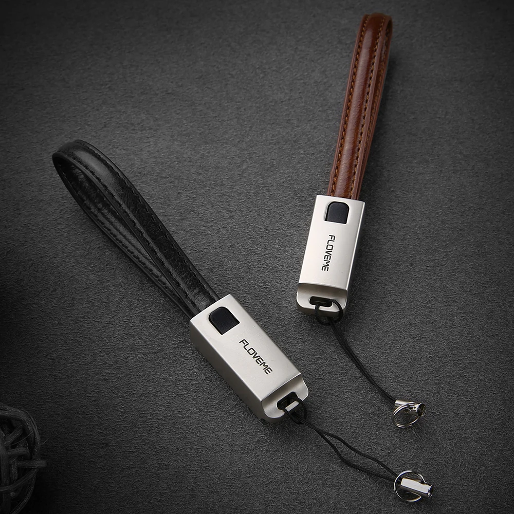 FLOVEME USB Cables For iPhone Cable IOS 10 2.1A Charge Cable For iPhone X Xs Max Xr 8 7 6 6s 5s iPad Air Key Chain Leather Short