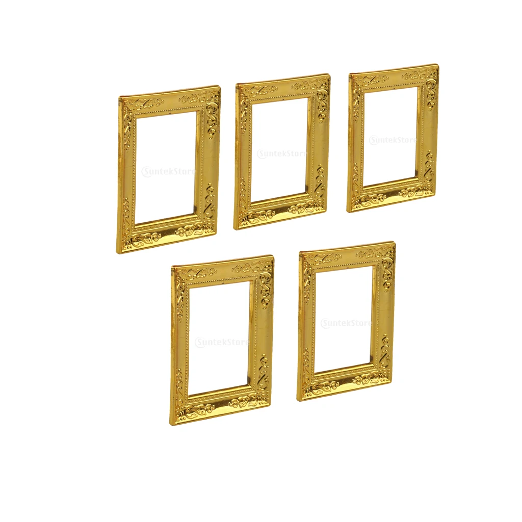 5pcs Vintage Mini Metal Dollhouse Decor Furniture Kit Picture Photo Frames for 1:12 Dolls House Miniature Accessory