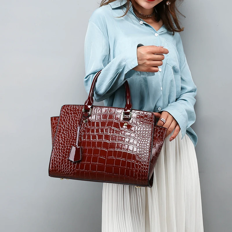 Дизайнерская сумка(в форме трапеции), высококачественные женские сумки из лакированной кожи, люксовый бренд, курьерские женские сумки, женская сумка, кошелек с крокодилом, набор