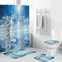 4 шт. Нескользящие Туалет полиэстер крышка коврик набор Ванная комната Душ шторы# H40