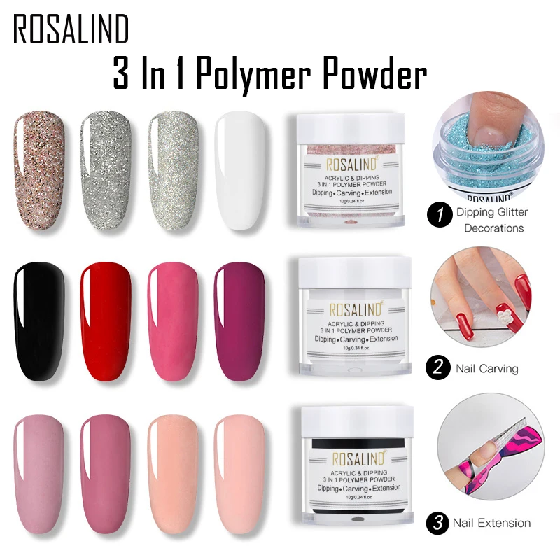 

ROSALIND 3 In 1 Powder Crystal Acrylic Powder Nail Extension Builder Dipping Powder Nail Art For Manicure