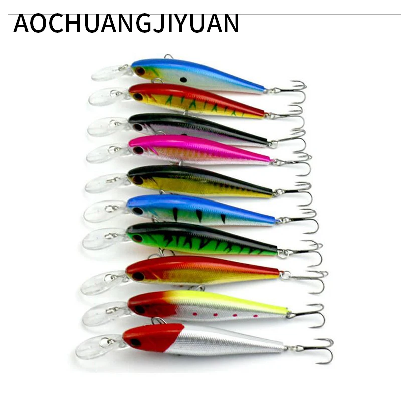 

10pcs 11 cm 10.5 g Fishing Lure Minnow Hard Bait with 2 Fishing Hooks Fishing Tackle Lure 3D Eyes