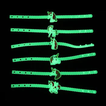 

6pcs Luminous Cute Animal Unicorn Silicone Bracelet Transparent Cartoon Anime Bracelet Bangle Jewelry For Children Jewelry Gifts