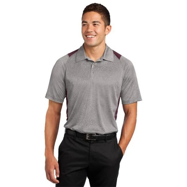 Sport-Tek ST665 Mens Heather Colorblock Contender Polo T-Shirt Vintage Heather & Maroon - Extra Large