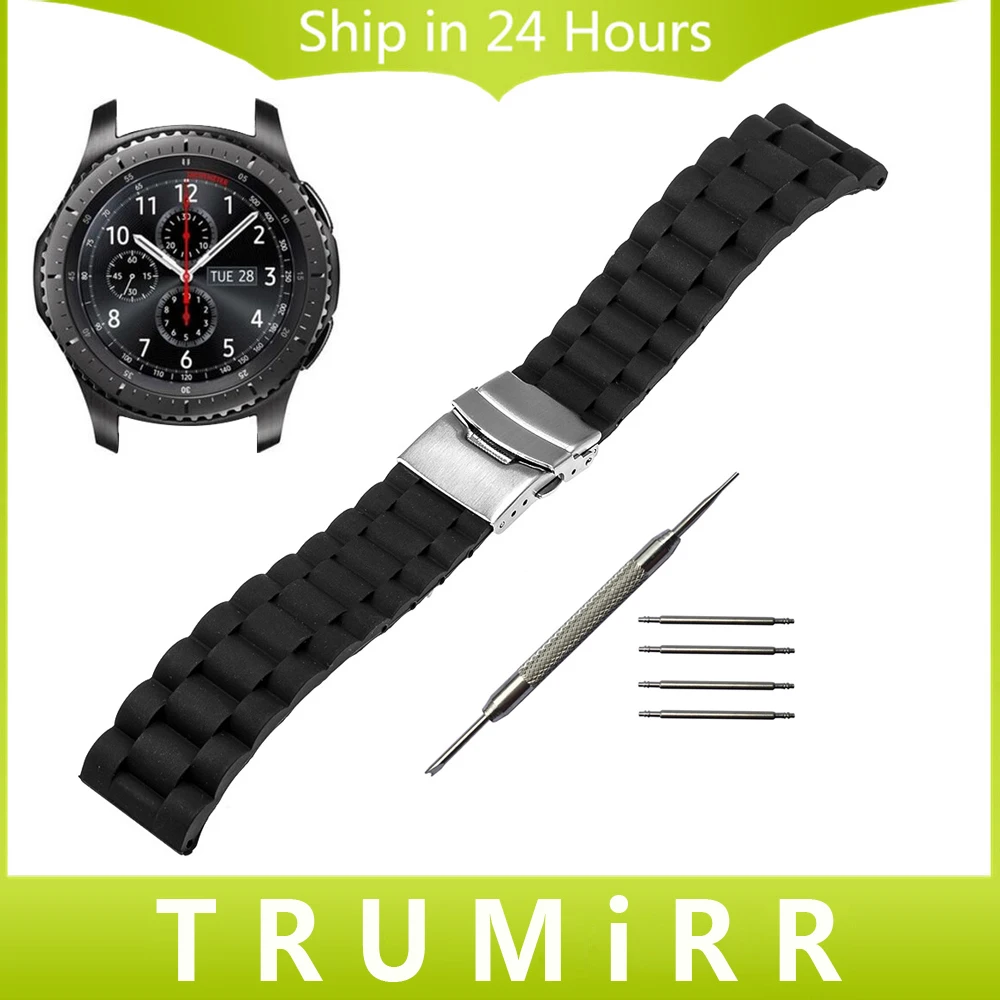 22mm Silicone Rubber Watch Band Safety Buckle Strap for Samusng Gear S3 Classic Frontier Replacement Belt