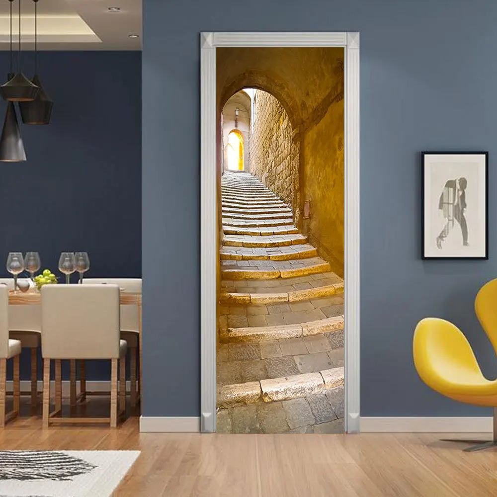 2 sheets/piece Mural Imitation Decals Retro Arch Ladder HD Door Sticker Painting Decor Adhesive Waterproof Refurbished NFD | Дом и сад
