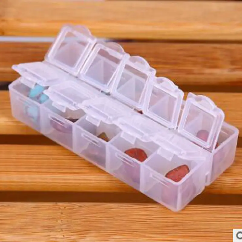 

1Pcs 10 Compartment Empty Plastic Storage Case Rhinestones Dired Flower Nail Art Product Earring Jewelry Container Organizer Box