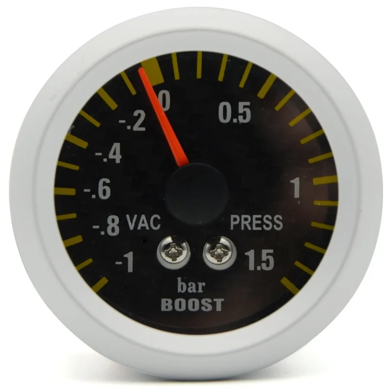 BAR " 52 мм авто турбо Boost Gauge аналоговый углеродное волокно лицо-1~ 1,5 бар/-30~ 30 PSI метр Белый фоновый светильник - Цвет: BAR