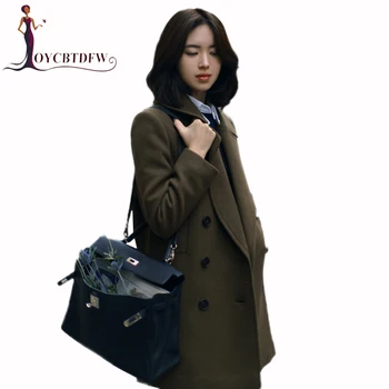 

Autumn Winter Woolen Jacket Women Fashion New Mid long Jacket Solid color Long-sleeved lapel Double breasted Woolen Coat DD223