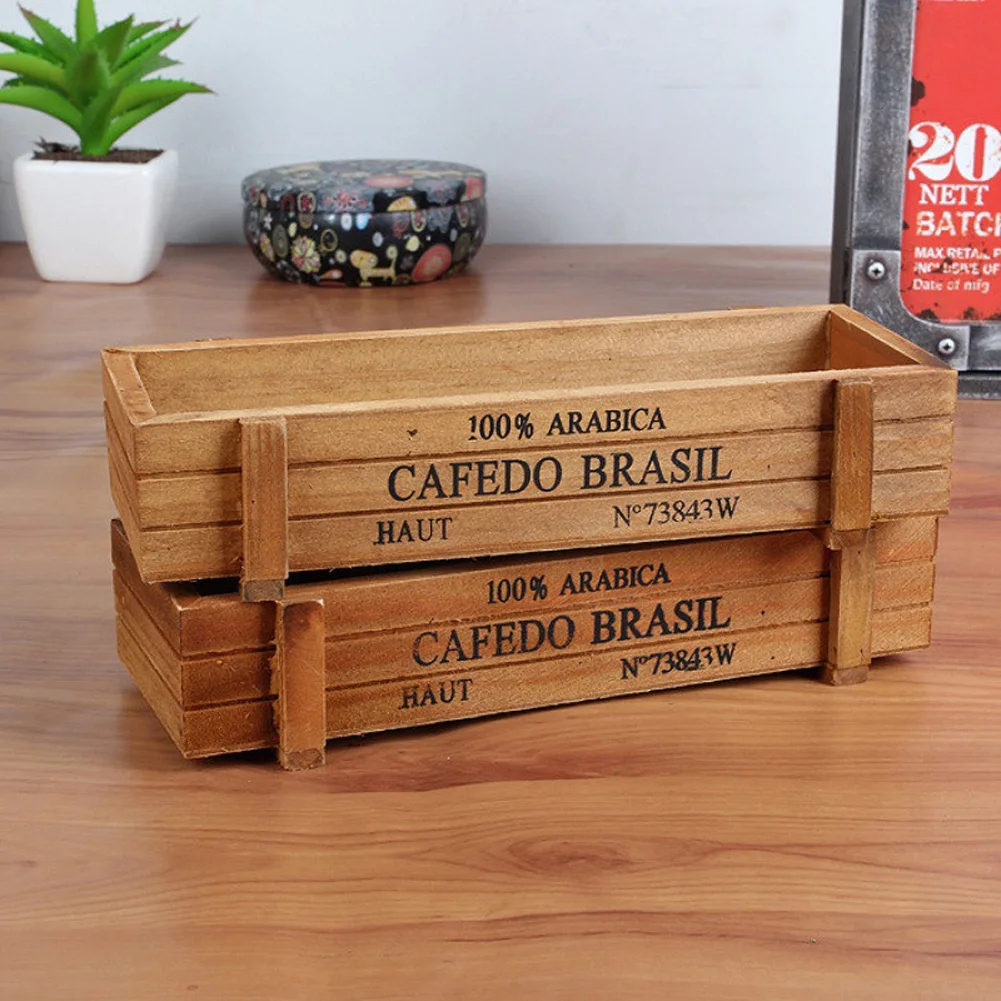Antique Wooden Table Sundries Container Cosmetics Storage Box Home Multifunctional Flowerpot Office Home Decoration Flower Pots