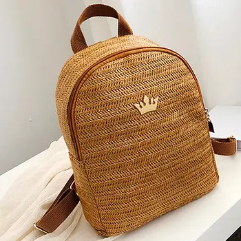 

New Fashion Women's Outdoor Woven Straw Square Solid Color Shoulder Bag Backpack Female 2019 May18 P35