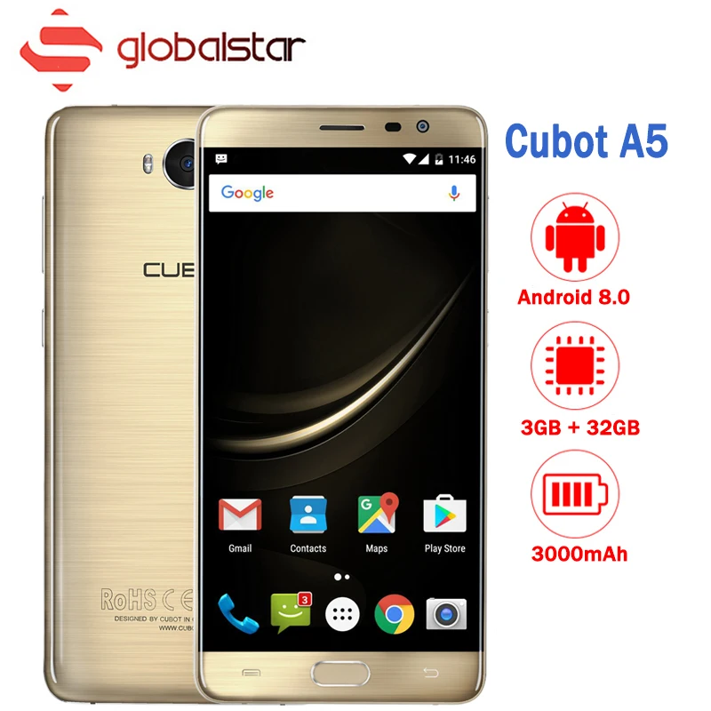 Cubot A5 Android 8,0 смартфон MT6753 Восьмиядерный 5,5 дюймов FHD сотовый телефон 3 ГБ Оперативная память 32 ГБ Встроенная память 13MP отпечатков пальцев OTG