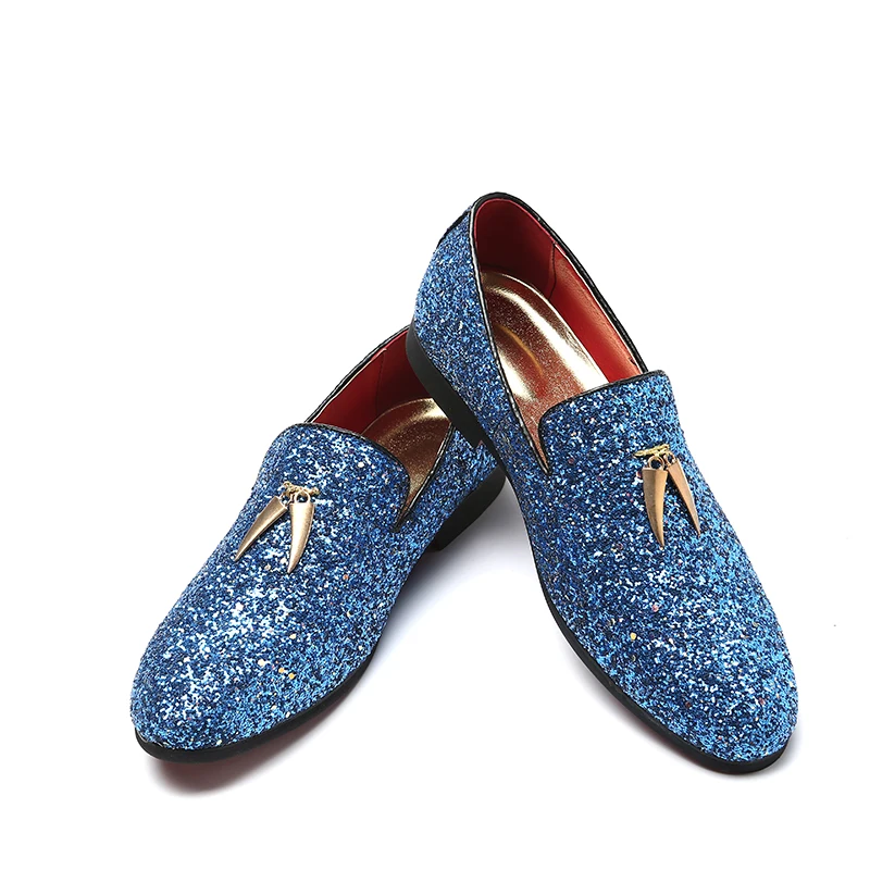 

2019 Hot Selling Men Glitter Loafers Slip-on Men Sequins Flats Plus Size EU37-48 Gold Tooth Men Casual Shoes Royal Blue White