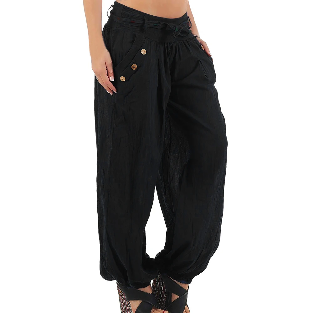 CALOFE NEW FASHION Pants Women Solid Low Waist Boho Pants Baggy Wide Leg Casual Loose Summer Trousers Free Shipping