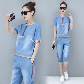 

Casual Tracksuit Women Leisure Two Piece Set Top And Pants Conjunto Feminino Ensemble Femme Deux Pieces Women's Summer Suit