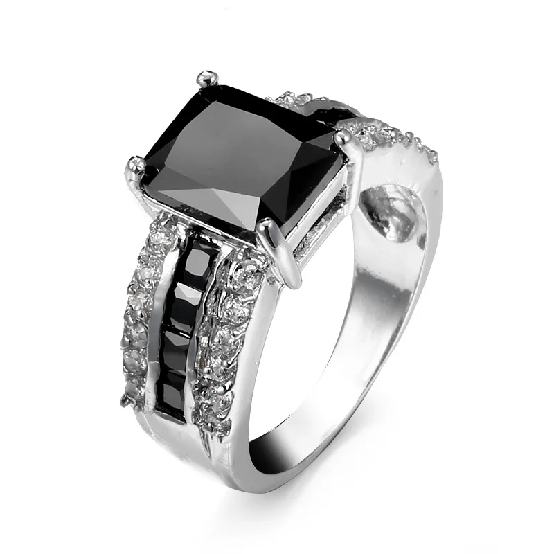 Новая мода, высокое качество, Женское и мужское ювелирное изделие, модное кольцо из стерлингового серебра 925 пробы с черным камнем и цирконием, Рождественский подарок