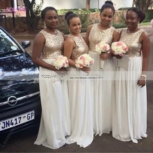 New Arrival Sequined Bridesmaid Dress Chiffon Scoop Beach Bridesmaid Dress Wedding Gowns vestido de dama de honor (SL-B46)