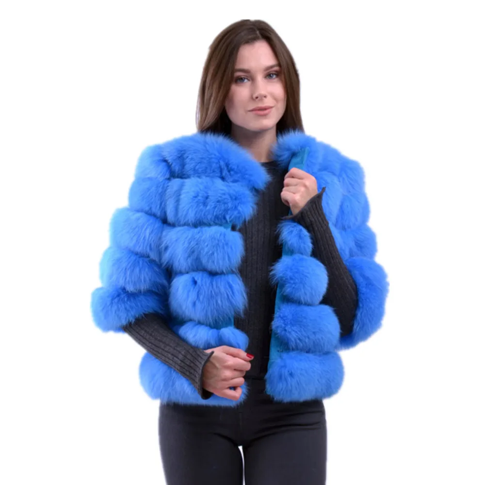 TOPFUR модные зимние женские короткие пальто из натурального меха для женщин, пальто из синего лисьего меха, стандартные пальто с круглым вырезом, одежда с рукавами средней длины