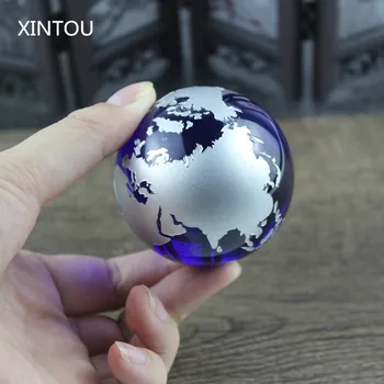 

XINTOU Sliver Crystal Terrarium Globe World Map Crafts Feng shui Home Desktop Ornaments Christmas Glass Marbles World Map Balls