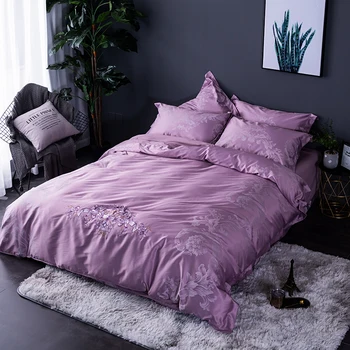

YeeKin Satin Jacquard Embroidery Floral Purple Color Wedding Bedding Sets King Cotton Jacquard Satin Wedding Duvet Cover Sets