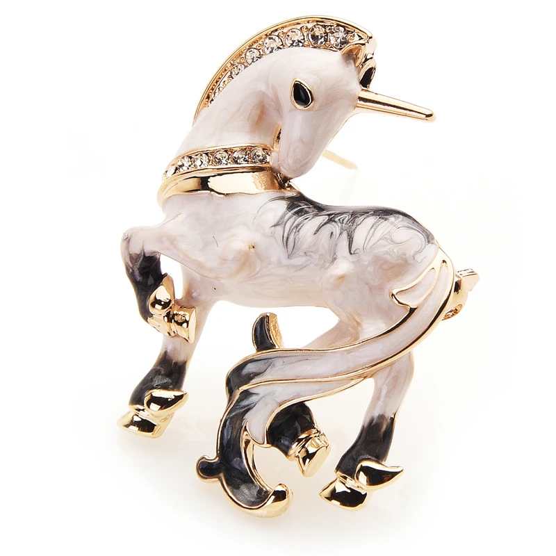 Женская/мужская брошь в форме лошади Wuli&baby, белая брошь из металлического сплава с инкрустацией стразами, подарочная брошь для вечеринки