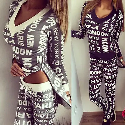 

2019 Woman Tracksuit Clothing Hoodies Set Letter Print Sportwear Suit Women 2 Piece Set Costumes Sweatshirt+Pants Sudaderas